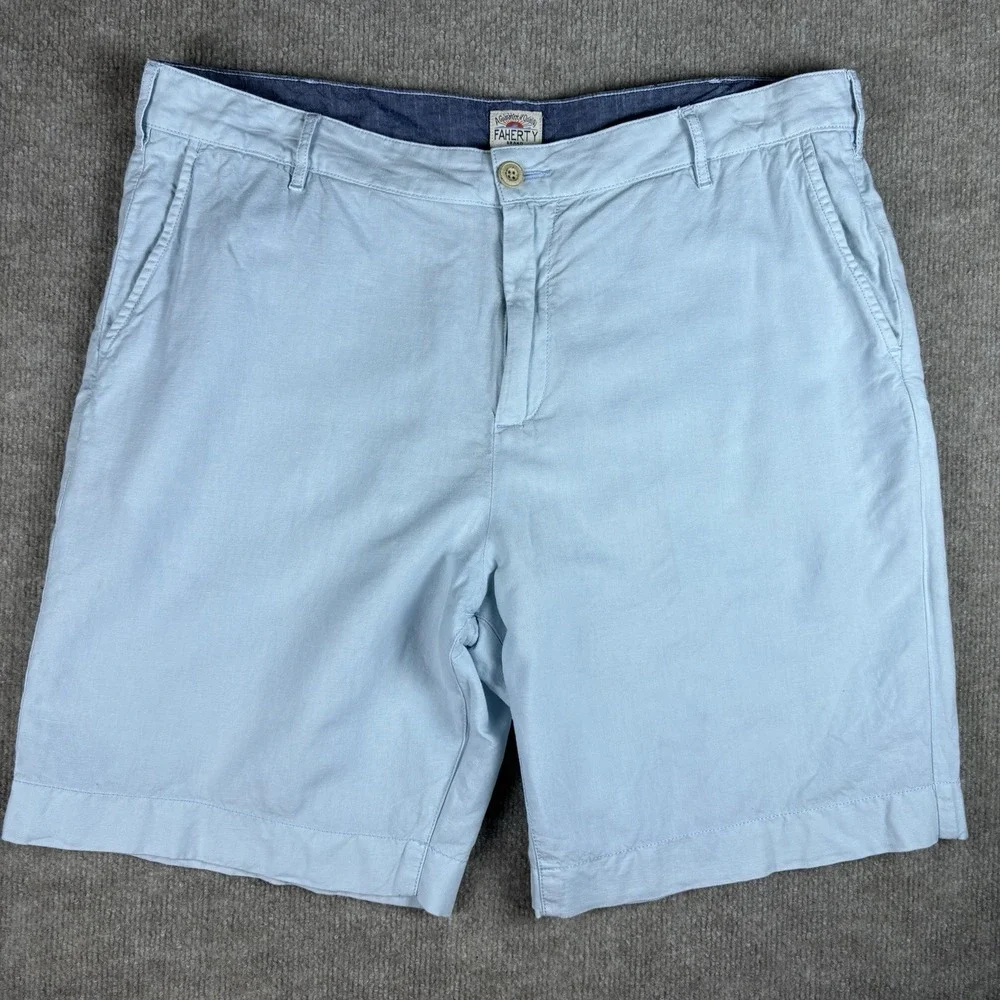 Faherty Brand Men's Light Blue Linen Blend Chino Shorts Size 36 Casual Beach